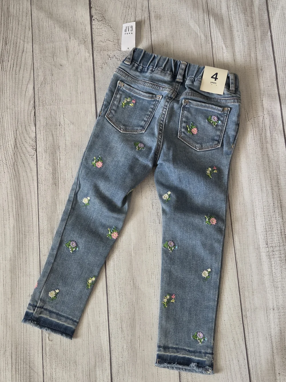 GAP Girls Denim Jeans with Pink & Purple Floral Embroidery